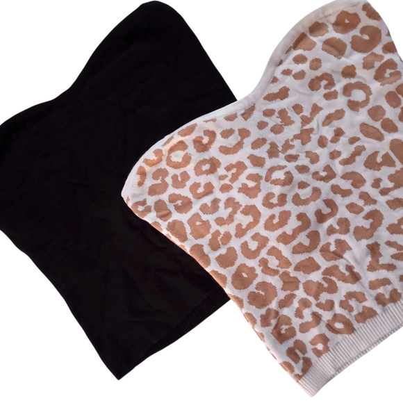 Express Strapless Knit Leopard Animal Print and Black Tube Top Set - Picture 2 of 5
